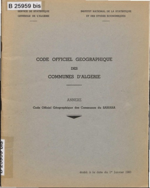 Code officiel géographique des communes d'Algérie Annexe ; Code