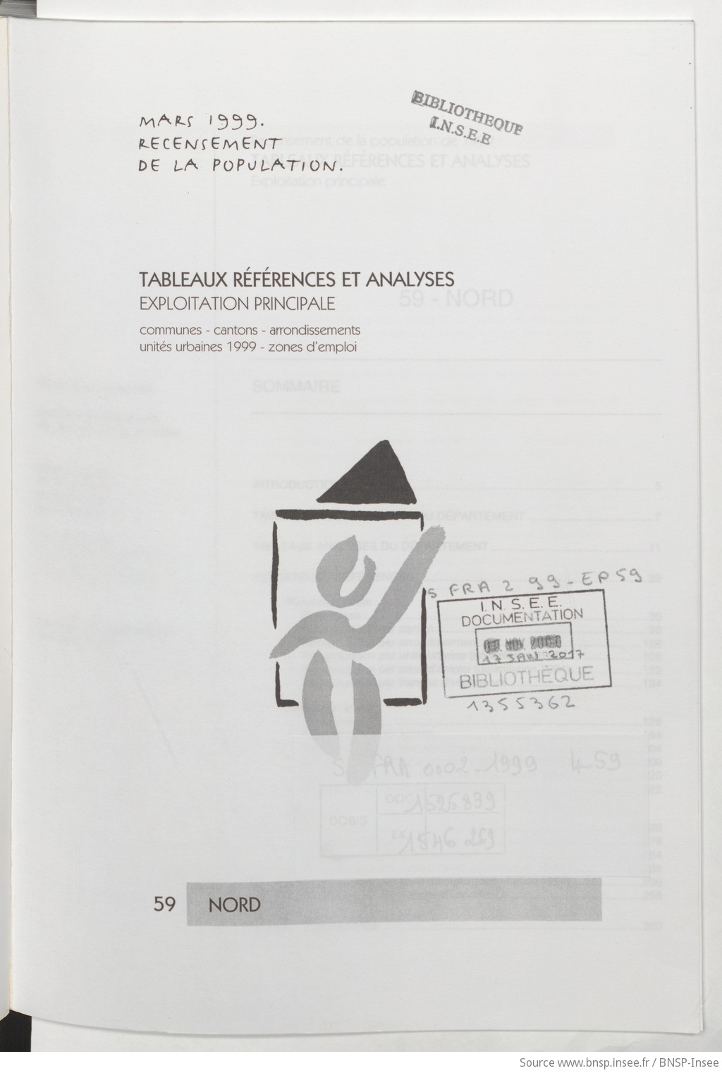 Mars 1999, recensement de la population.. , Tableaux références et analyses, exploitation principale. 59, Nord / Institut national de la statistique et des études économiques - vue 3 - page NP