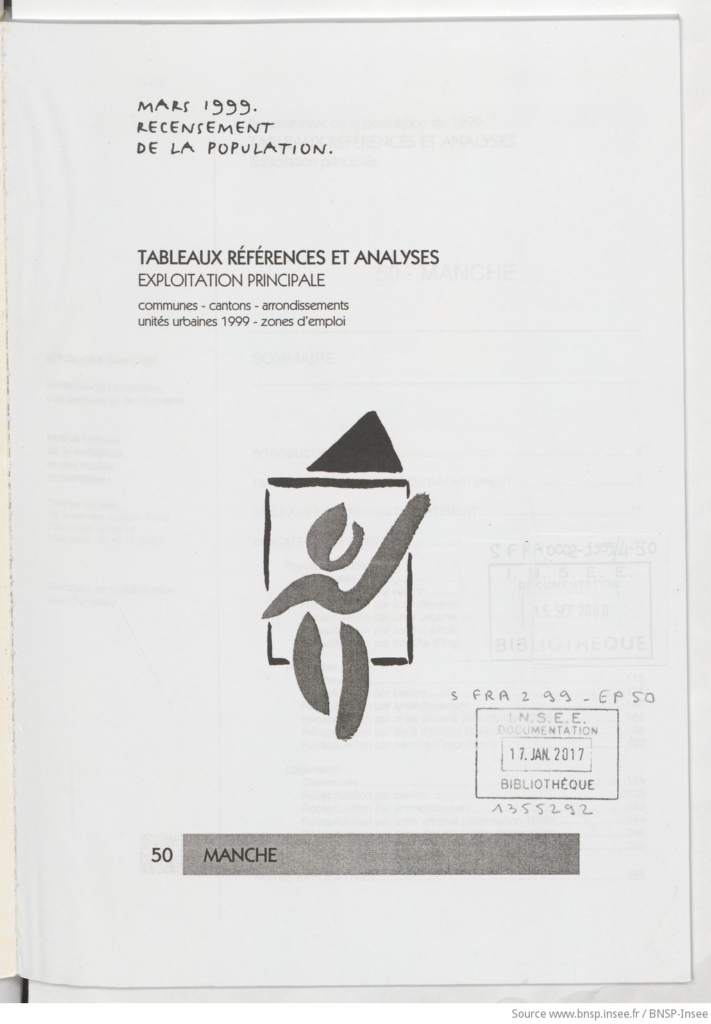 Mars 1999, recensement de la population.. , Tableaux références et analyses, exploitation principale. 50, Manche / Institut national de la statistique et des études économiques - vue 3 - page NP