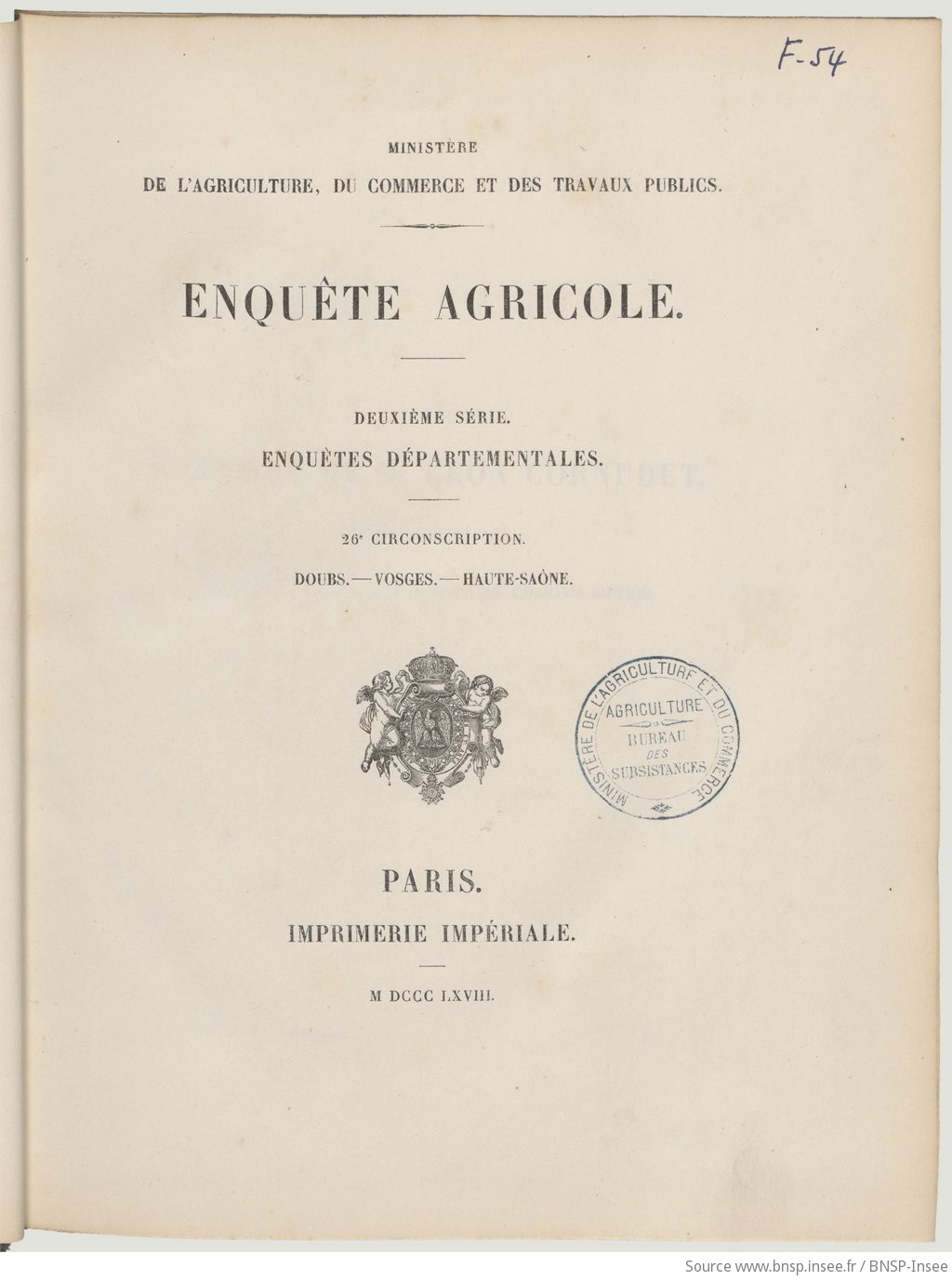Enquête agricole. 2e série, 26e circonscription, Enquête agricole : Enquêtes départementales. IIe série, 26e circonscription, Doubs, Vosges, Haute-Saône : [rapport de M. Léon Cornudet] / Ministère de l'Agriculture, du commerce et des travaux publics - vue 9 - page NP