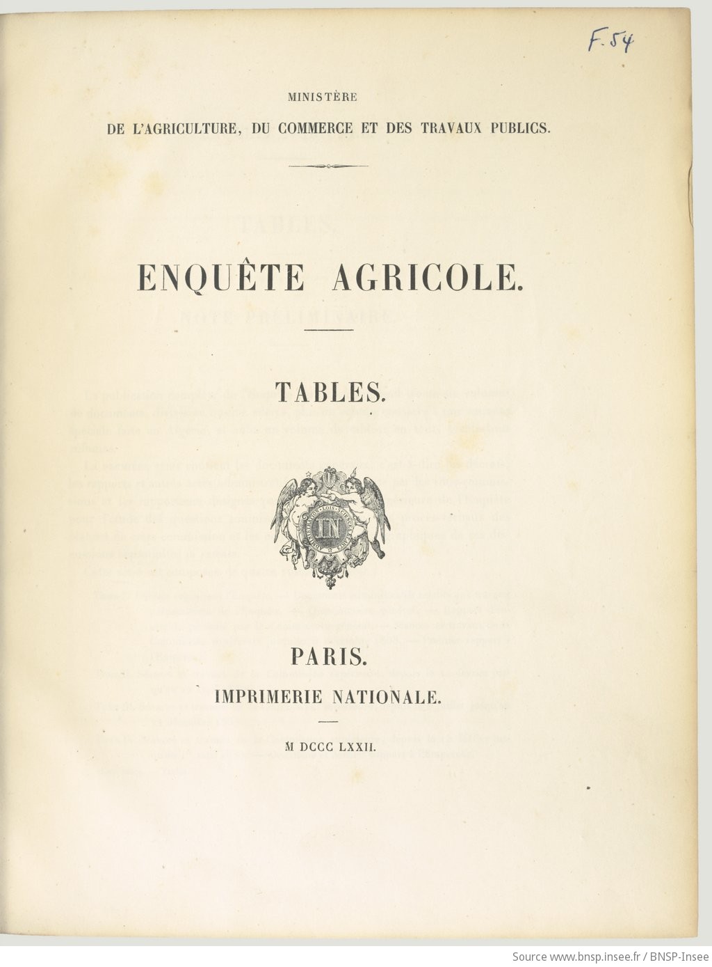 Enquête agricole : tables / Ministère de l'agriculture, du commerce et des travaux publics - vue 9 - page NP