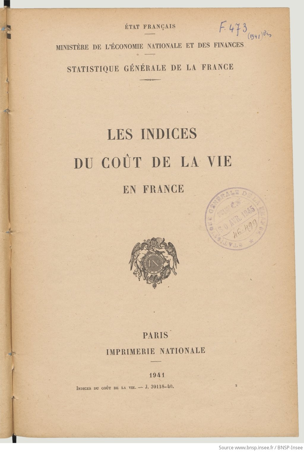 Indice Insee Cout De La Vie Statistique générale de la France. Les indices du coût de la vie en France  / Ministère de l'Economie nationale et des finances ; [préparé par Rivet ;  préface par Henri Bunle] |