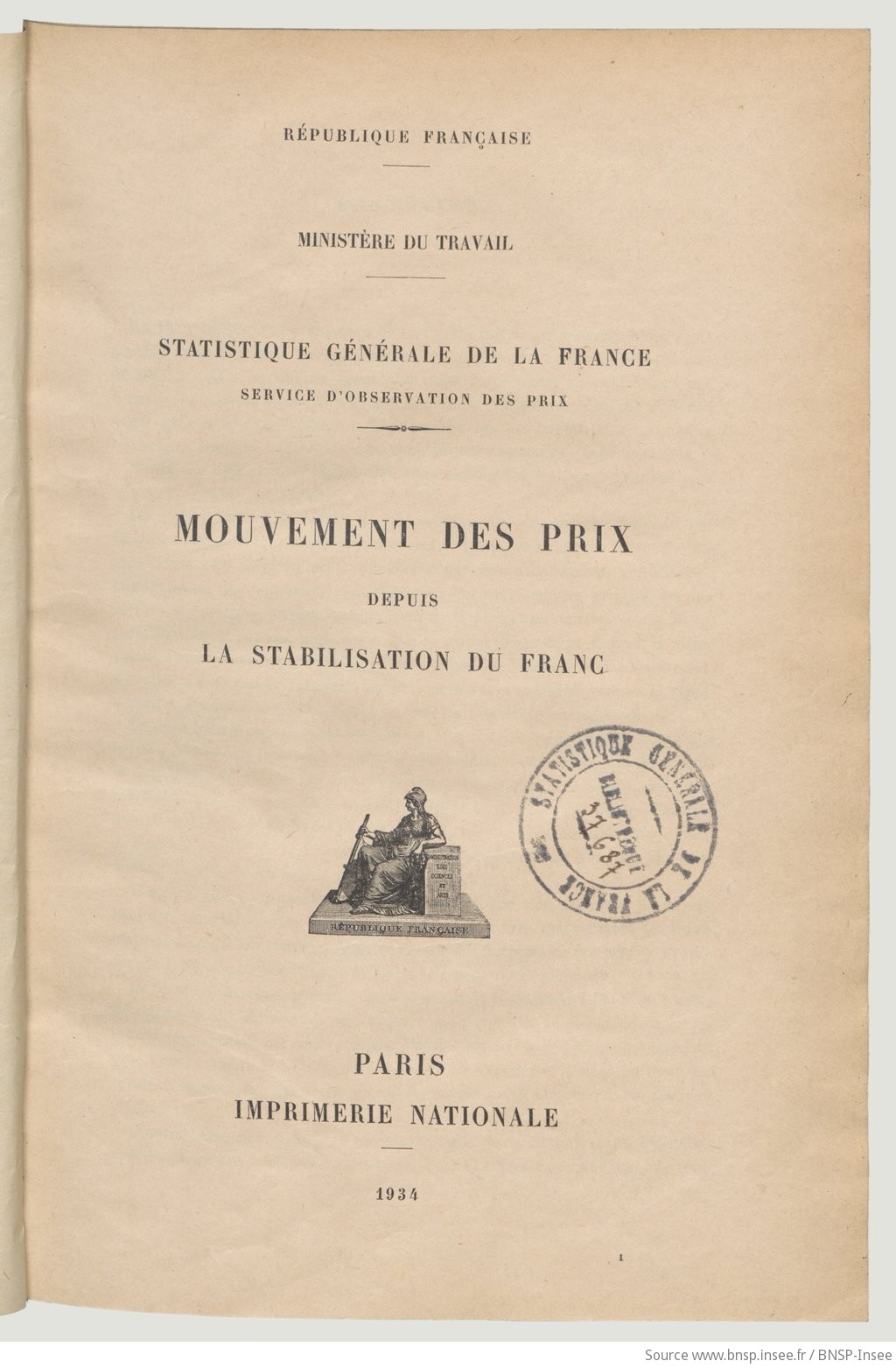 Ministère du travail. Statistique générale de la France. Service d'observation des prix. Mouvement des prix depuis la stabilisation du franc - vue 7 - page NP