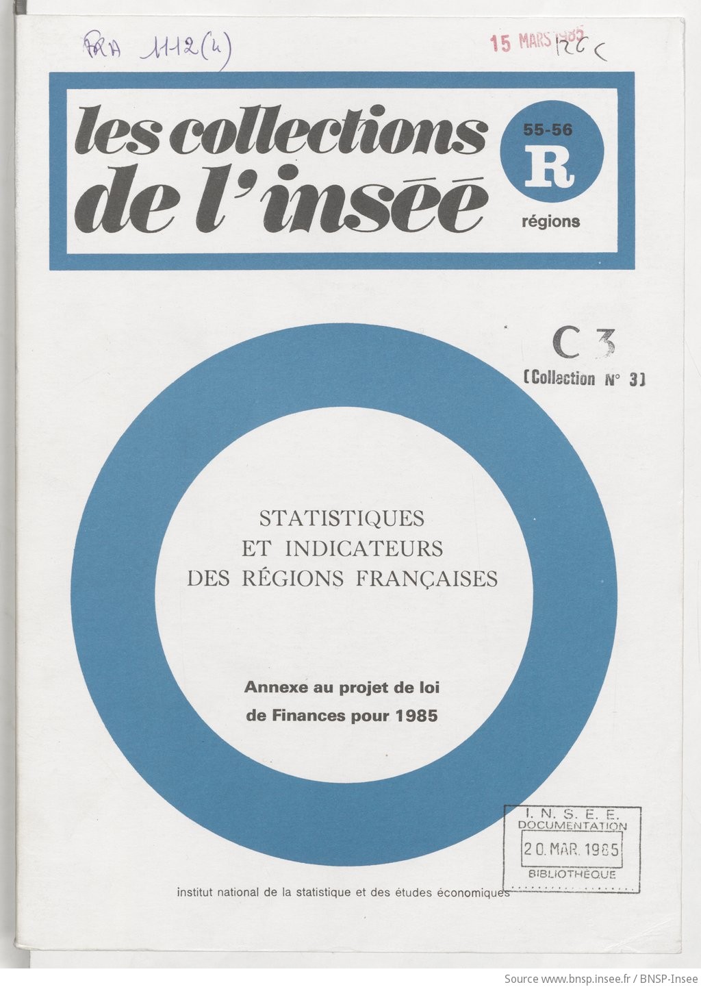 Statistiques et indicateurs des régions françaises, annexe au projet de loi de finances pour 1985 : régionalisation du budget d'équipement et aménagement du territoire (t.3) / Institut national de la statistique et des études économiques - vue 1 - page NP