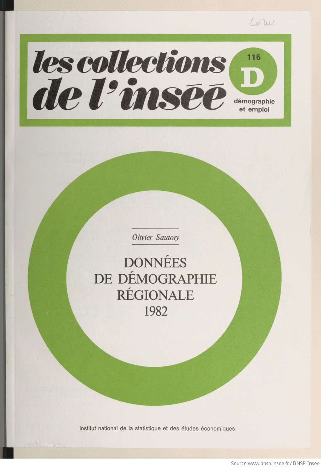 Données de démographie régionale 1982 / Ministère de l'économie, des finances et de la privatisation, Institut national de la statistique et des études économiques ; par Olivier Sautory - vue 1 - page NP