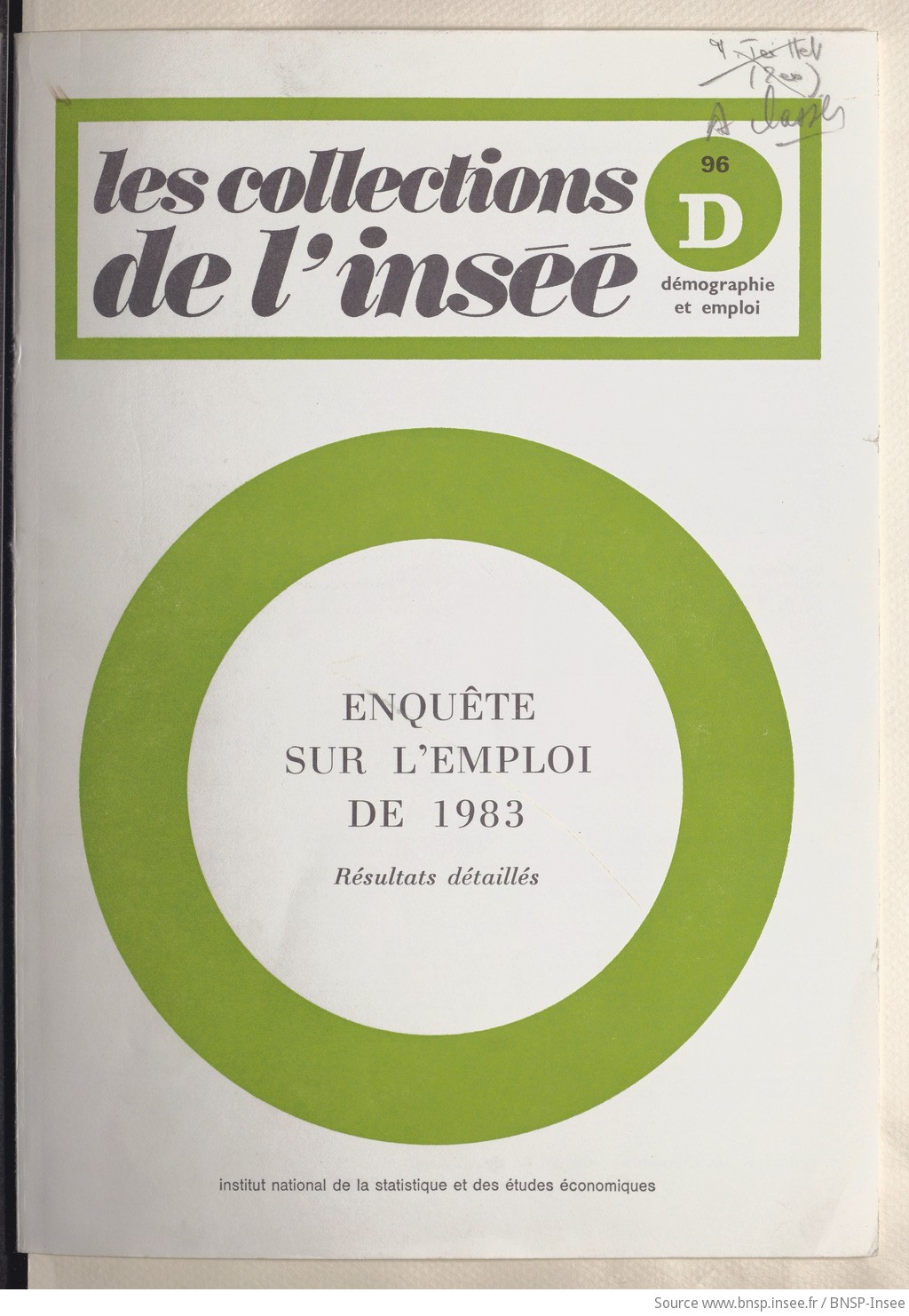 Enquête sur l'emploi de 1983 : résultats détaillés / Institut national de la statistique et des études économiques - vue 1 - page NP