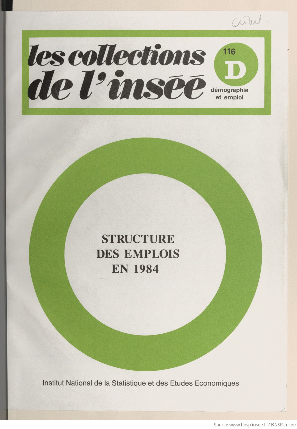 Structure des emplois en 1984 / Ministère de l'économie, des finances et de la privatisation, Institut national de la statistique et des études économiques - vue 1 - page NP