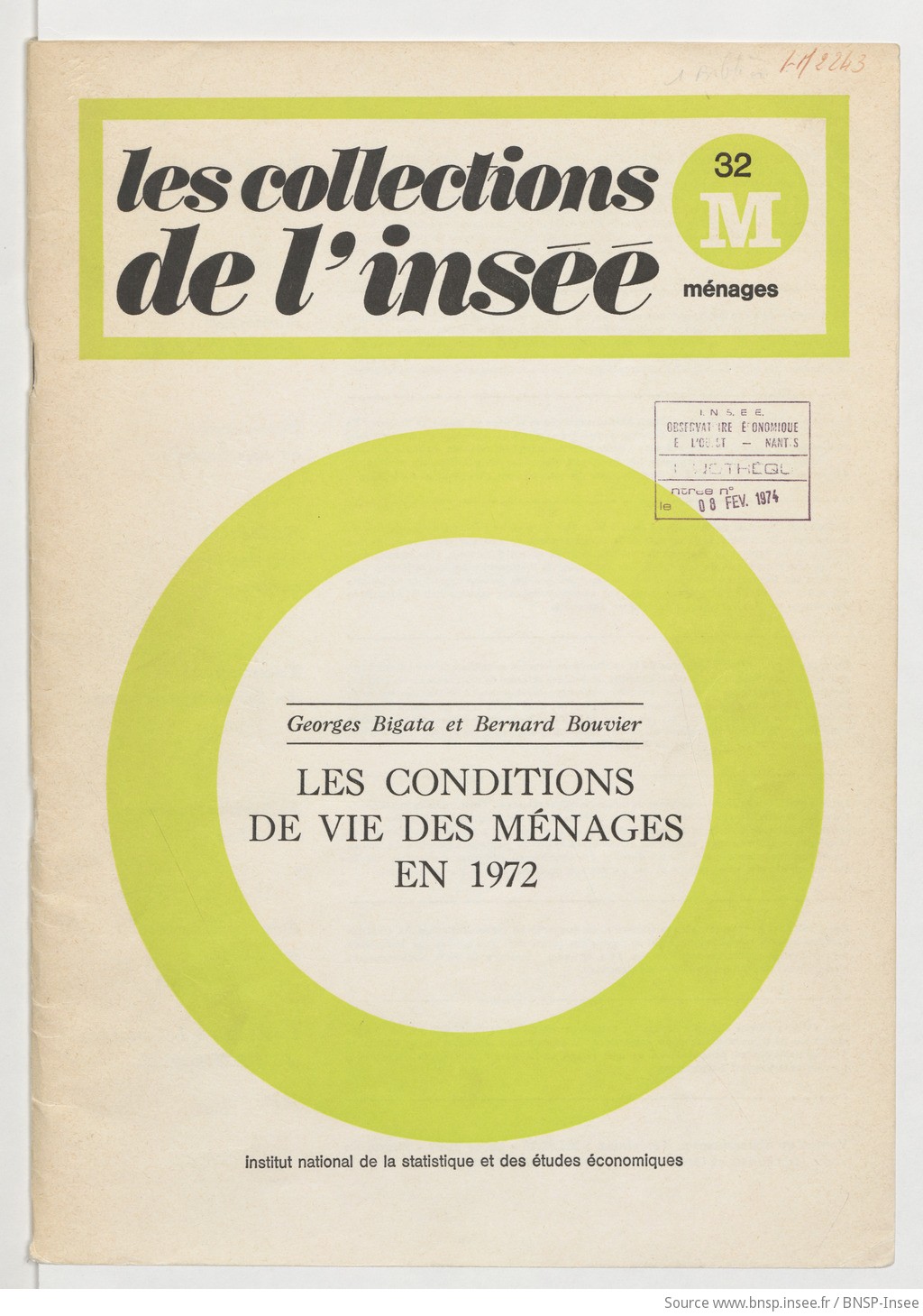 Les Conditions de vie des ménages en 1972 / Institut national de la statistique et des études économiques ; [rédigé] par Georges Bigata et Bernard Bouvier - vue 1 - page NP