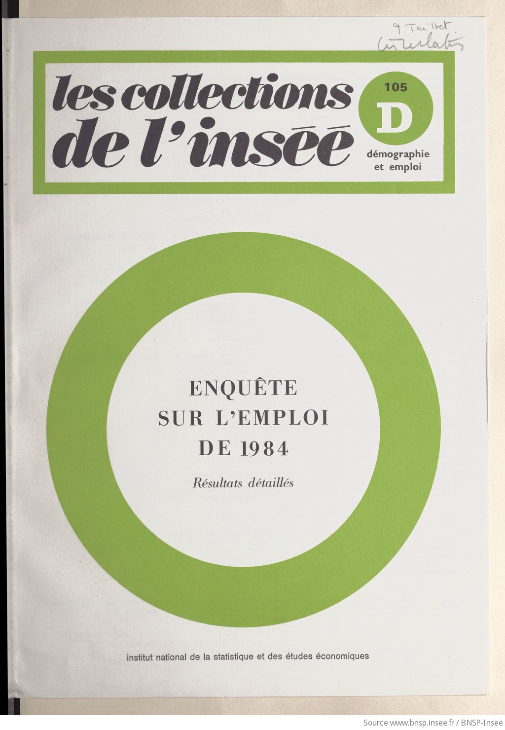 Enquête sur l'emploi de 1984 : résultats détaillés / INSEE, Institut national de la statistique et des études économiques - vue 1 - page NP