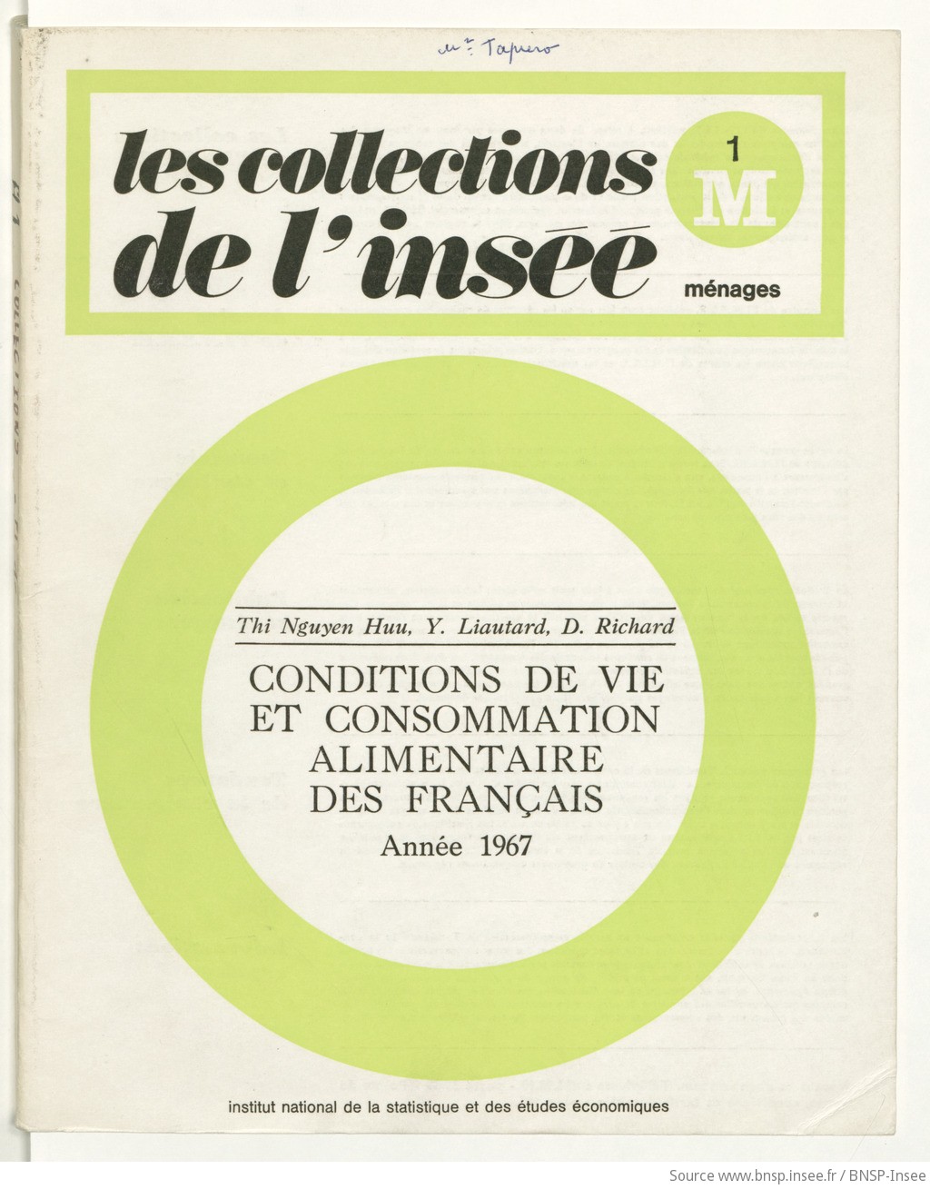 Condition de vie et consommation alimentaire des Français / Thi Nguyen Huu, Y. Liautard, D. Richard - vue 1 - page NP